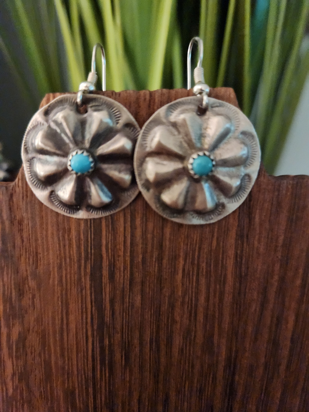 Sterling Silver Concho Earrings With Kingman Turquoisr
